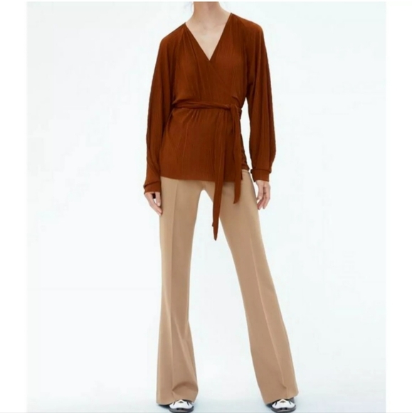 ZARA Pleated Wrap Top Womens Large - Picture 2 of 7